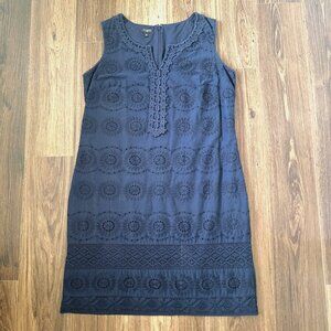 💙 Talbots Eyelet Embroidered Navy Dress Size 14P Preppy Romantic Nautical